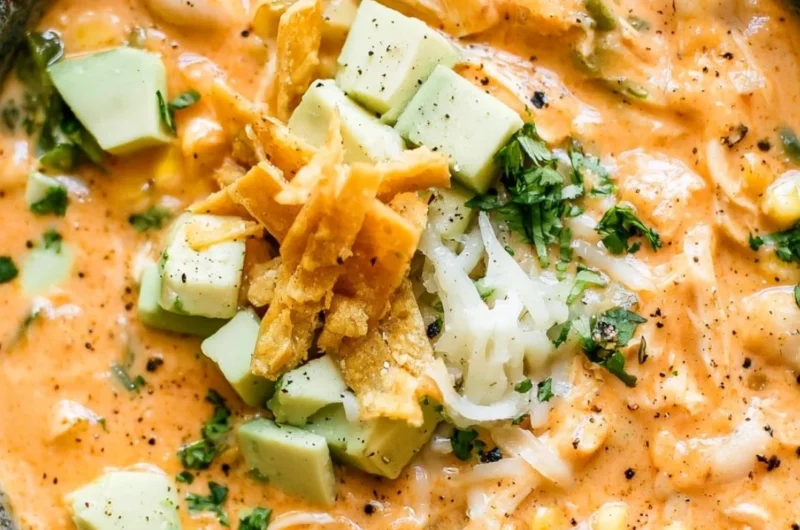 Bowl of award-winning white chicken chili topped with fresh herbs