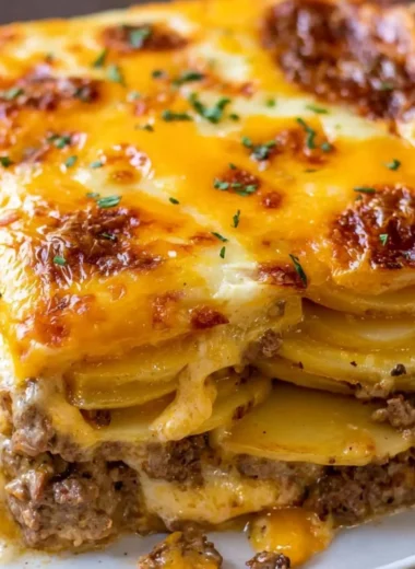 Cheesy Hamburger Potato Casserole baked with ground beef and cheese