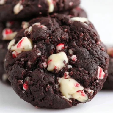 Batch of double chocolate peppermint cookies on a festive plate
