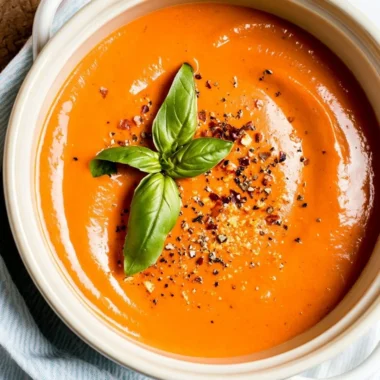 Hearty middle-of-winter tomato soup made with canned tomatoes and fresh herbs