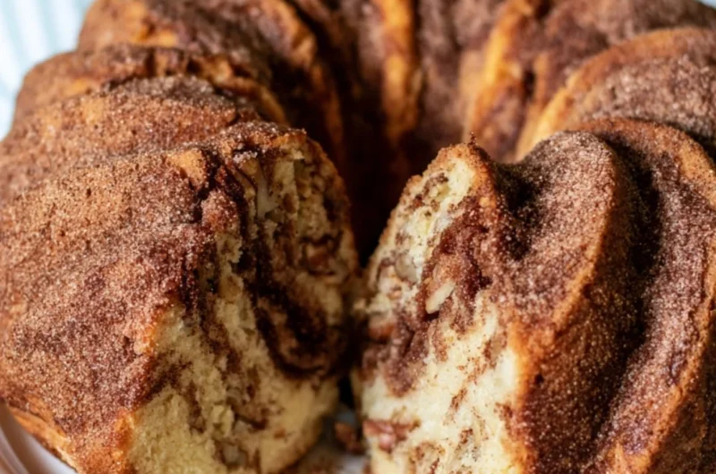 Deliciously moist Cinnamon Coffee Cake topped with a cinnamon crumble.
