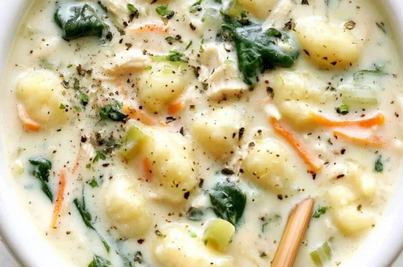 Delicious homemade Olive Garden Chicken Gnocchi Soup in a bowl
