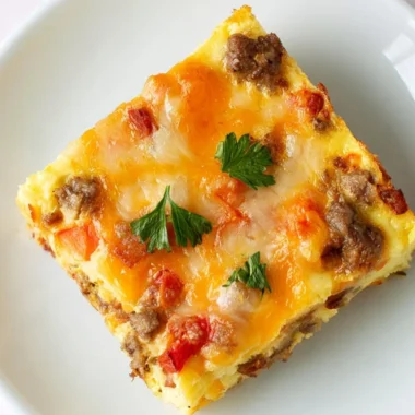 Delicious overnight bacon and sausage breakfast casserole for holiday mornings.