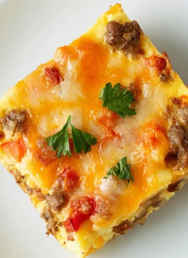 Delicious overnight bacon and sausage breakfast casserole for holiday mornings.