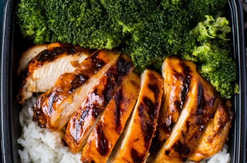 Quick chicken rice meal prep dish ready to serve in a bowl