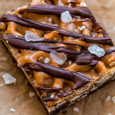 Delicious salted caramel pretzel bark with crunchy pretzels and rich caramel