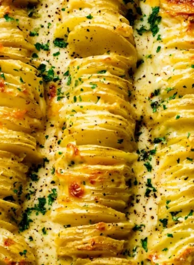 Deliciously creamy and cheesy scalloped potatoes baked to perfection.